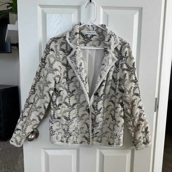 coldwater creek embroidered jacquard blazer womens large ivory black floral - Picture 10 of 15